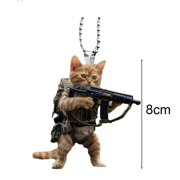Tactical Cat Keychain Military Style Acrylic Pendant 8 cm - Picture 1 of 7